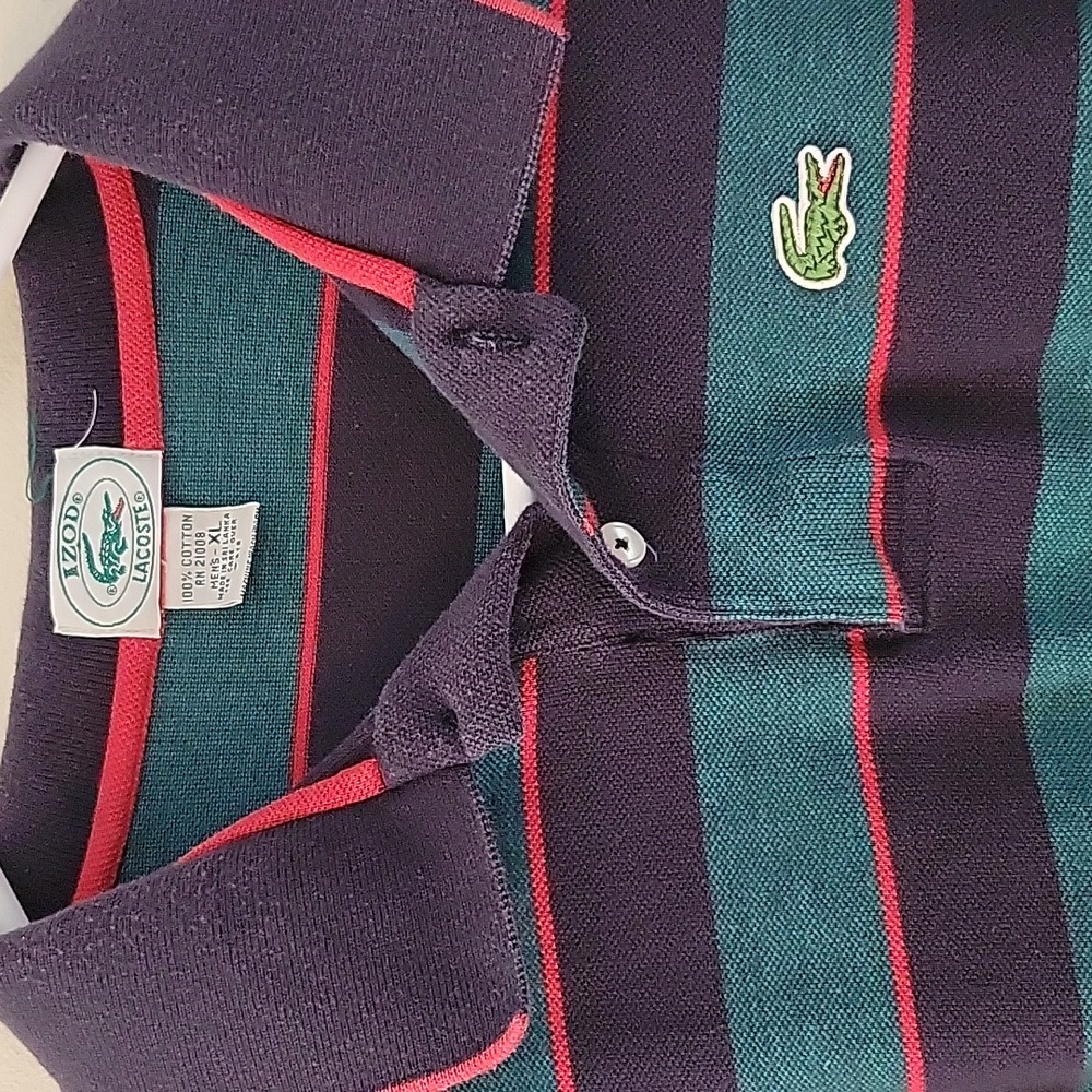 Vintage  Lacoste Izod Striped Polo Rugby Shirt Mens XL 100% Cotton